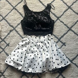 City Studio Black Sequin Top and White Polka Dot Skirt